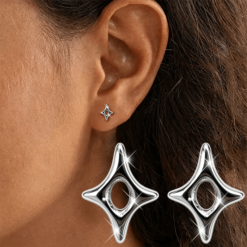 Stylish Circular Openwork Stud Earrings with Star Design